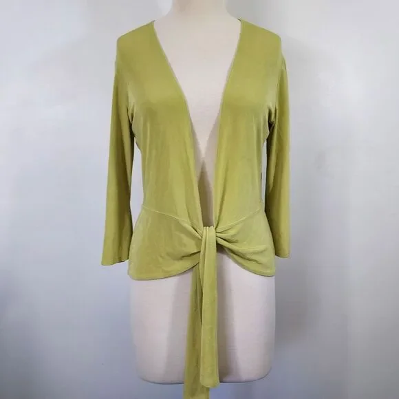 Chico's Travelers Sz 1 Womens M Cardigan Jacket Slinky Stretch Peplum Tie Front - Picture 2 of 12